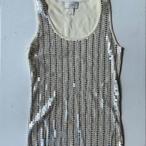 LOFT Cream w/ Silver sequin Tank - Small